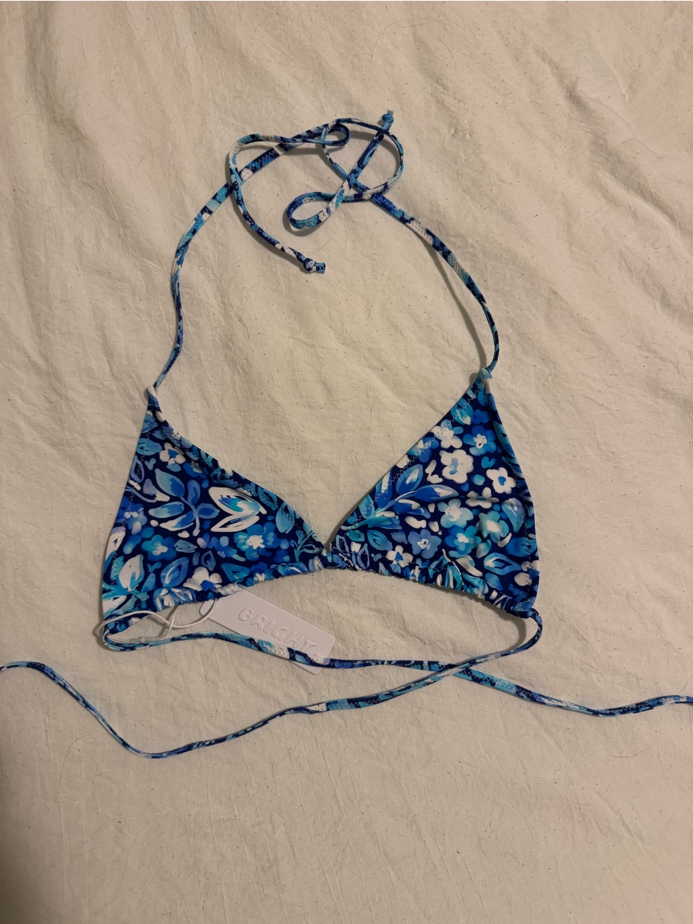 Blue Floral Triangle Bikini Top